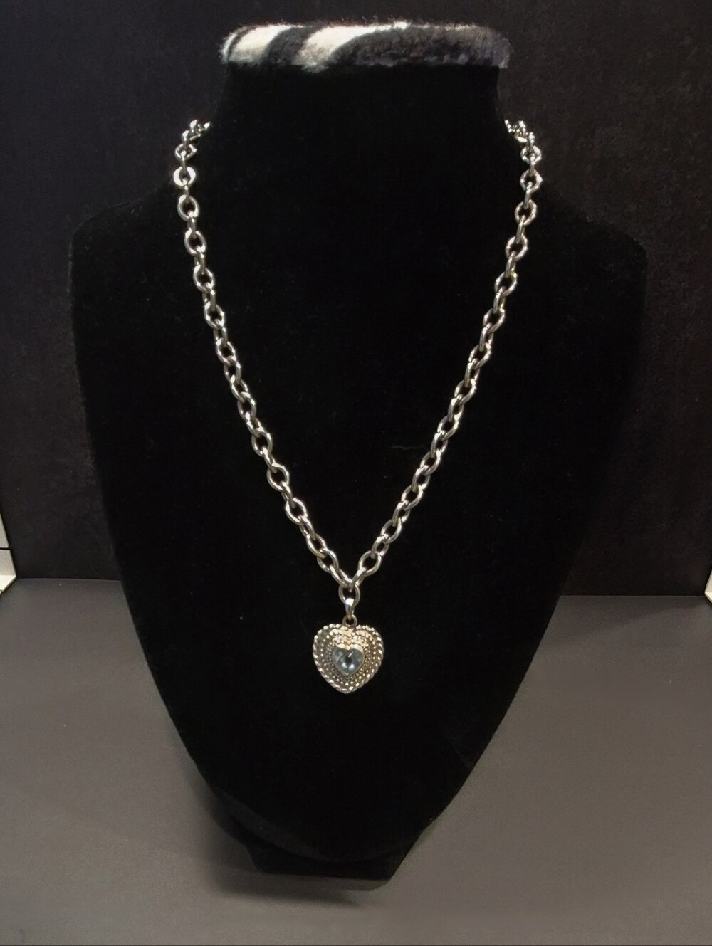 Solid Sterling Silver Heart Pendant Necklace with Blue Topaz Stone